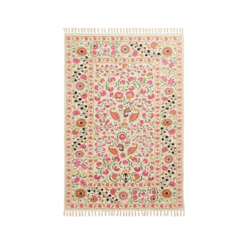 WORLD MARKET Kaza Floral Traditional Embroidered Cotton Handcrafted Area Rug 4x6